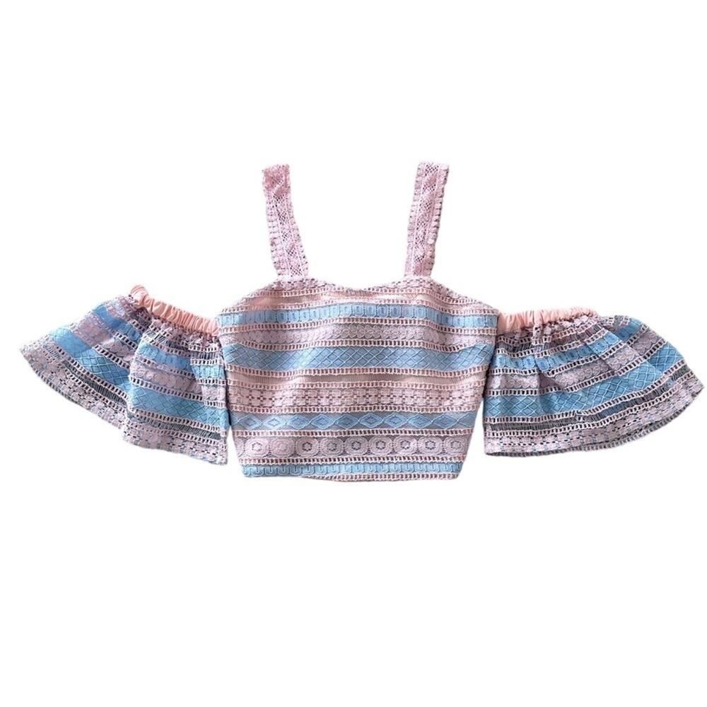 Foxiedox Pastel Pink & Blue Lace Cold Shoulder Crop Top NEW